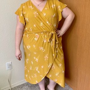 AVA & VIV Yellow floral wrap dress plus size 2X